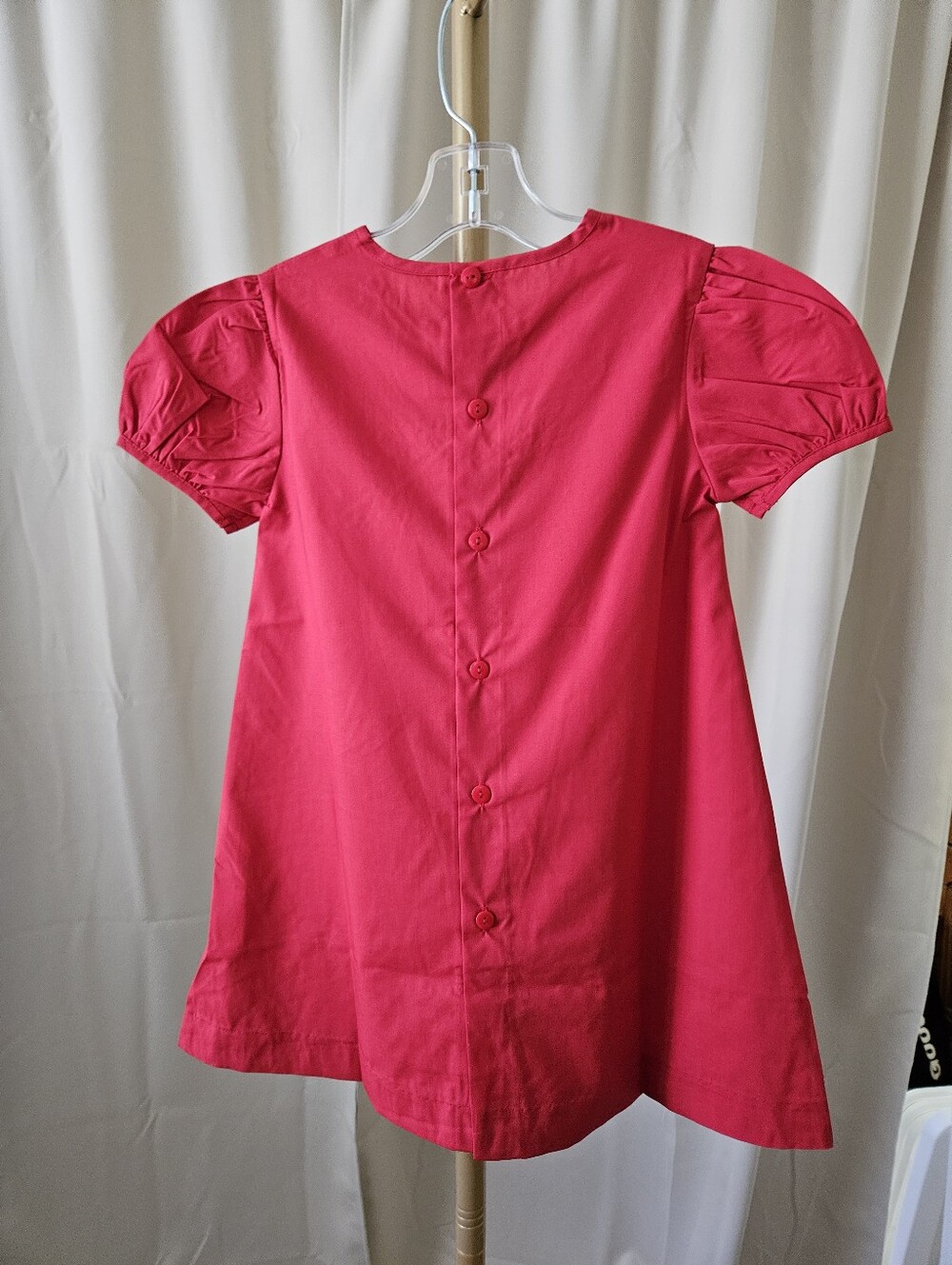 Love Me Hand Embroidered Red Heirloom Puff Sleeve A-Line Dress 3T - Picture 4 of 6
